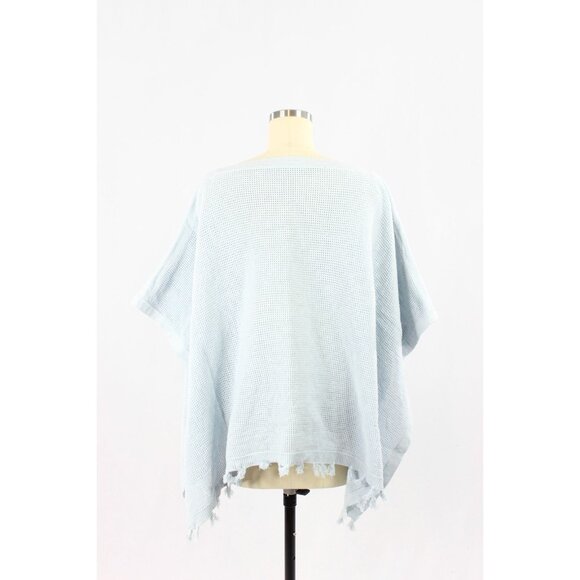 J MCLAUGHLIN Asha Light Blue 100% Cotton Open Knit Tasseled Poncho, One Size - Picture 3 of 14